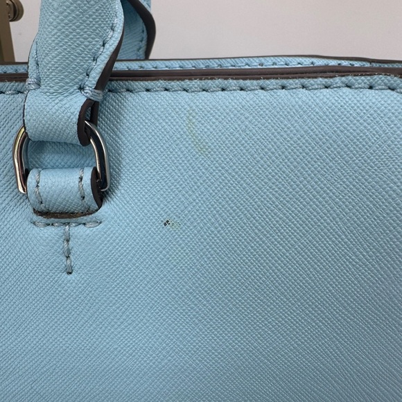 Tory Burch Baby Blue Leather Robinson Tote Two Way Silver Hardware Polo Scarf - Picture 6 of 17